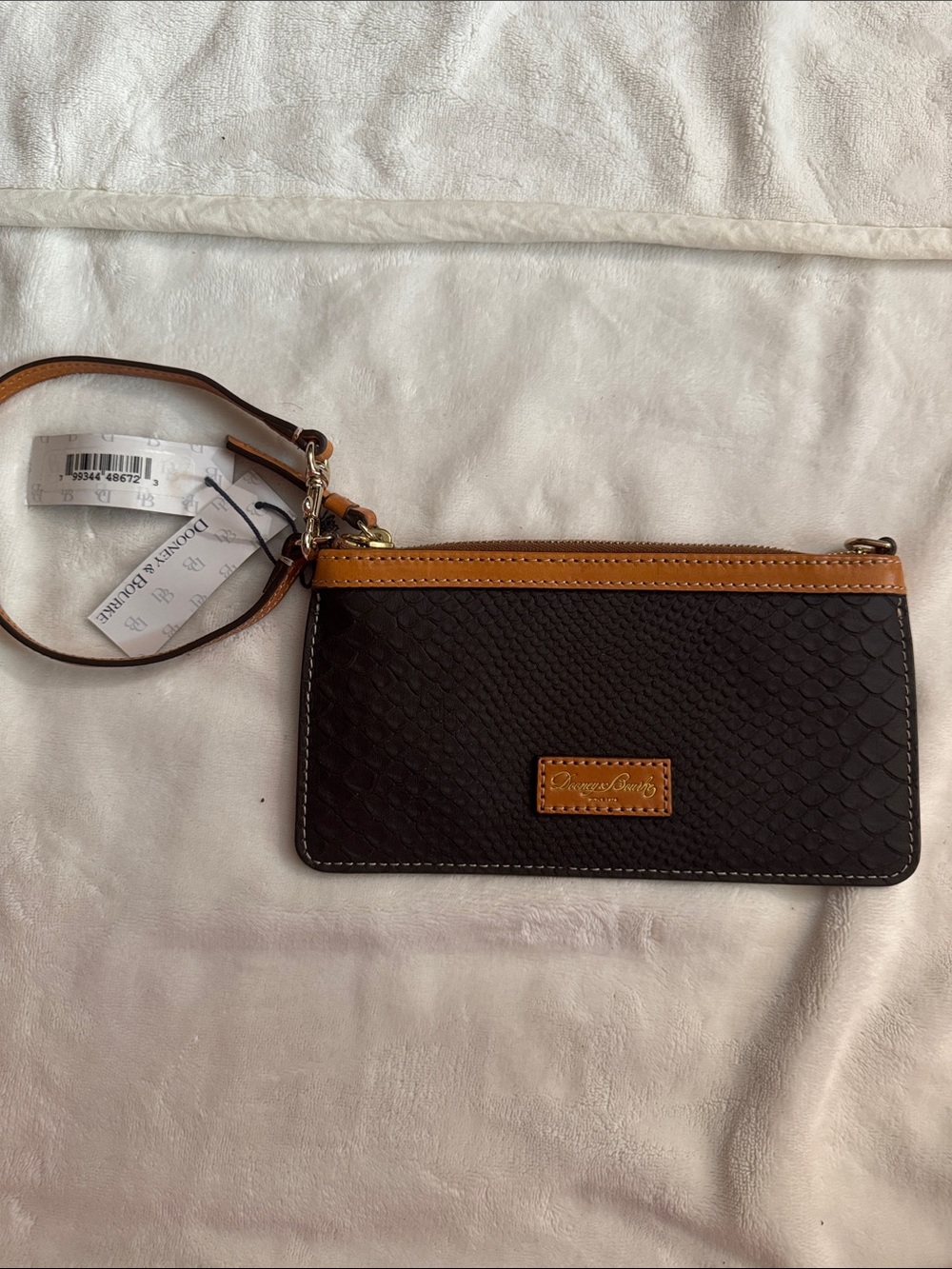Dooney & Bourke Black Wristlet with Tan Trim